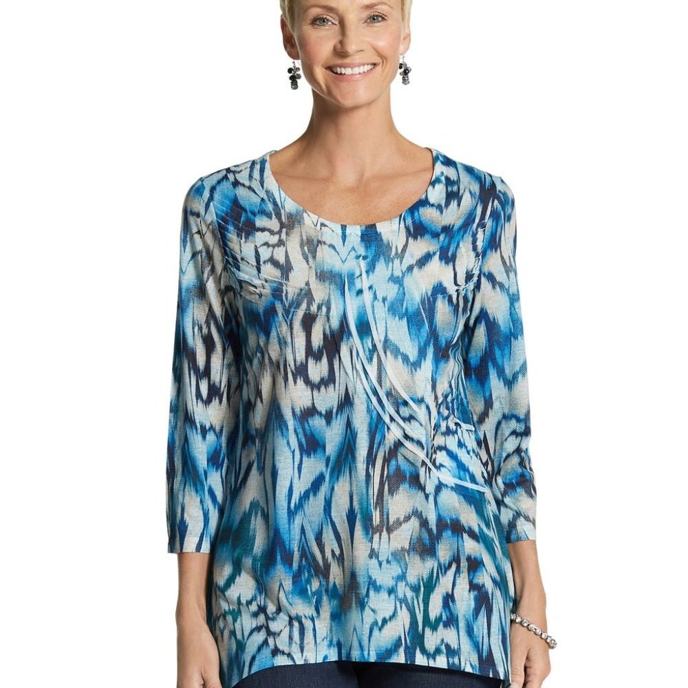 Chico Feather Fusion Texture Tibby Butterfly Ruffle Tunic NWOT sz Chicos 2/L